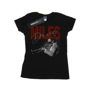 Miles Davis Womens/Ladies Distressed Photo Cotton T-Shirt / Black